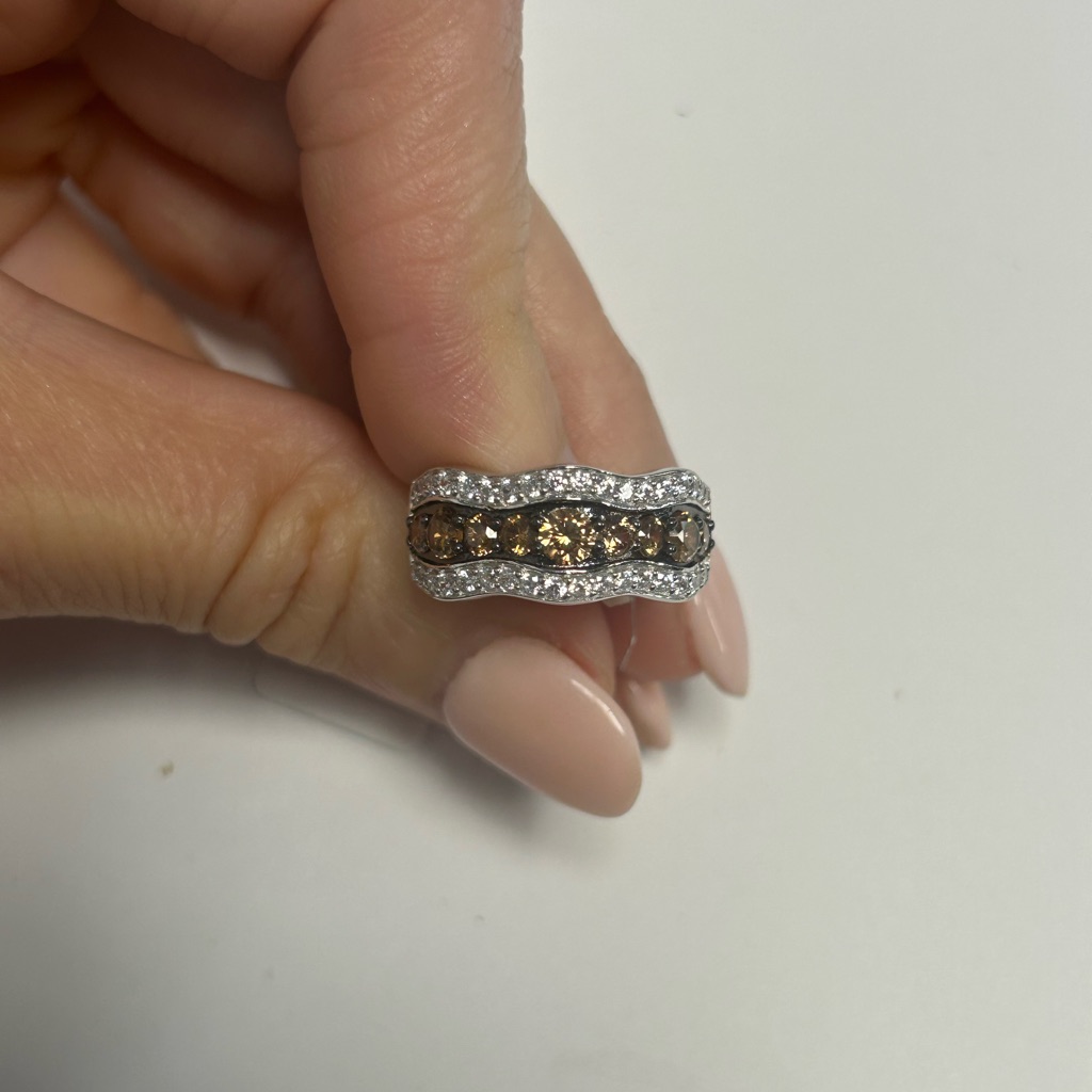 Suzy Levian Sterling Silver Brown White Cz Ring Nwt 90$